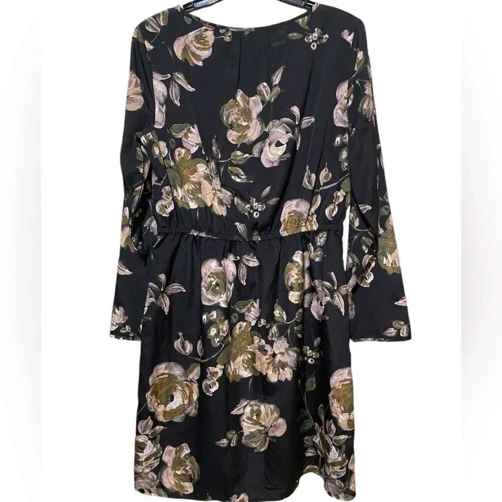 J. Crew Dark Floral Size‎ 8 Chiffon Dress Faux Wrap Tulip Hem Floral Watercolor